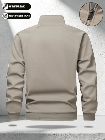 Men's Color-Block Zip-Up Casual Sports Jacket with Pockets