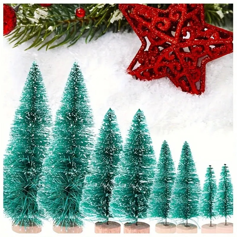36pcs 5Cm/1.968 Inch Mini Snow Frost Tree Winter Mini Pine Base Bottle Brush Tree Plastic Winter Snow Decoration (Green) New Year Decoration Accessories, Artificial Snow Scenery Mini Pine DIY Decoration, Party Supplies, Home
