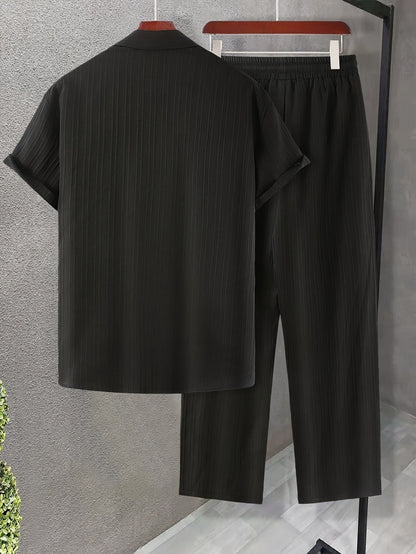 Men's Casual Short-Sleeve Shirt & Drawstring Pants Set