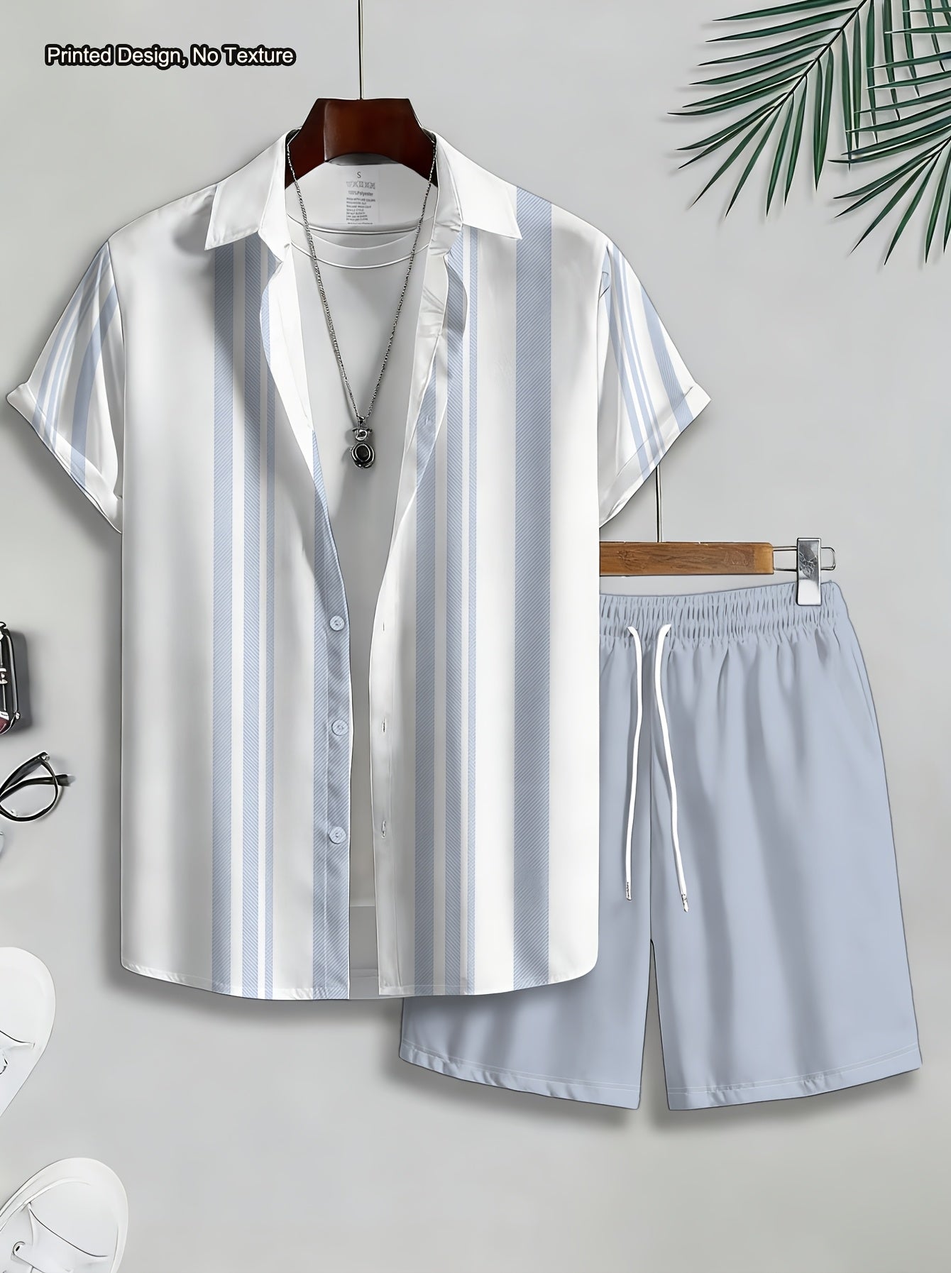 Men's Casual 2-Piece Striped Shirt & Shorts Summer Set