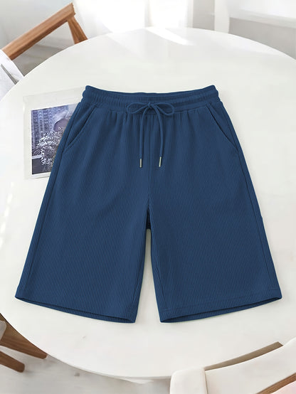Women’s Casual Loose-Fit Corduroy 5-Point Pants with Elastic Waist