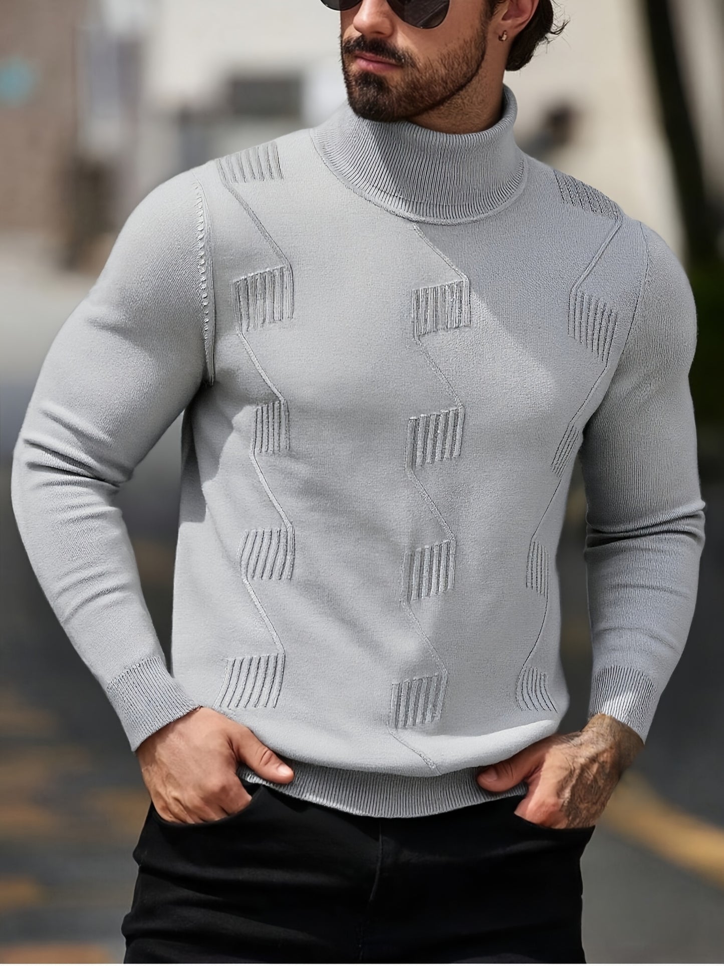 Men's Autumn/Winter High-Neck Sweater, Men's Winter High-Neck Pullover Knit Sweater, Men's Winter Clothing, Men's Sweater, Christmas Sweater, Men's Christmas Sweater, Winter Men's Apparel, New Year's Apparel, Men's Christmas