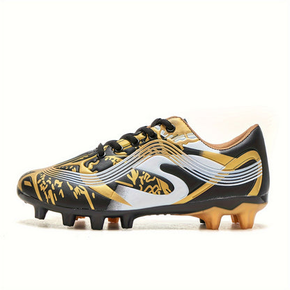 1 Pair Youth Soccer Cleats - All-Season Outdoor Athletic Footwear with Striped Pattern, Breathable Synthetic Upper, Rubber Sole for Training & Running