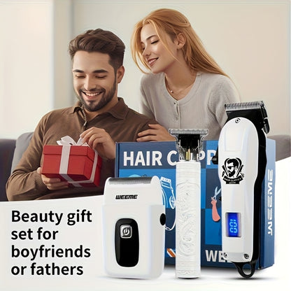 WEEME 3pcs/1Set Men'S Hair Clipper, USB Rechargeable Electric Hair Clipper & Shaver Set with Digital Display, Cordless Hair Trimmer for Home & Salon Use, Perfect Grooming Gift for Men with Smooth Blade, USB Charging, Lithium - ayq