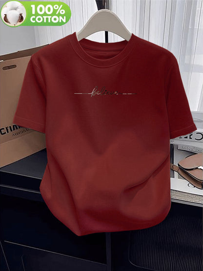 Women's 100% Cotton Casual Summer T-Shirt with Letter Print