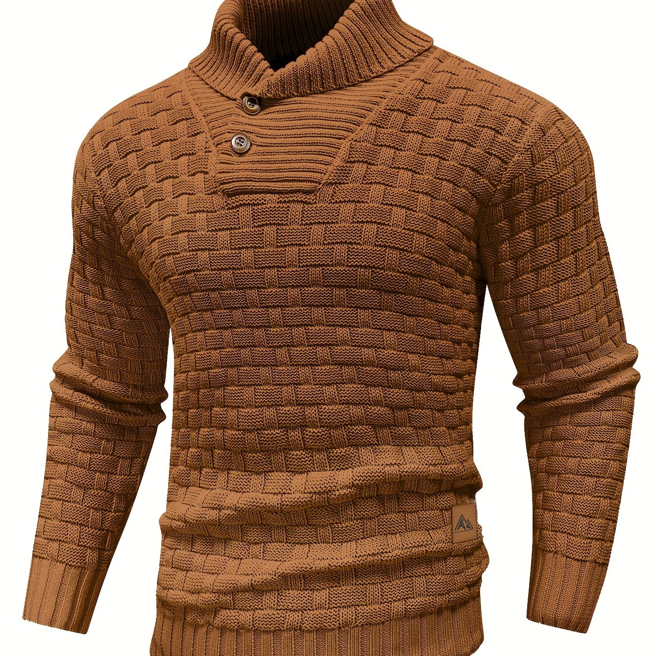 Men's Casual Waffle Pattern High Stretch Sweater, Chic Mature Pullover Sweater For Fall Winter
