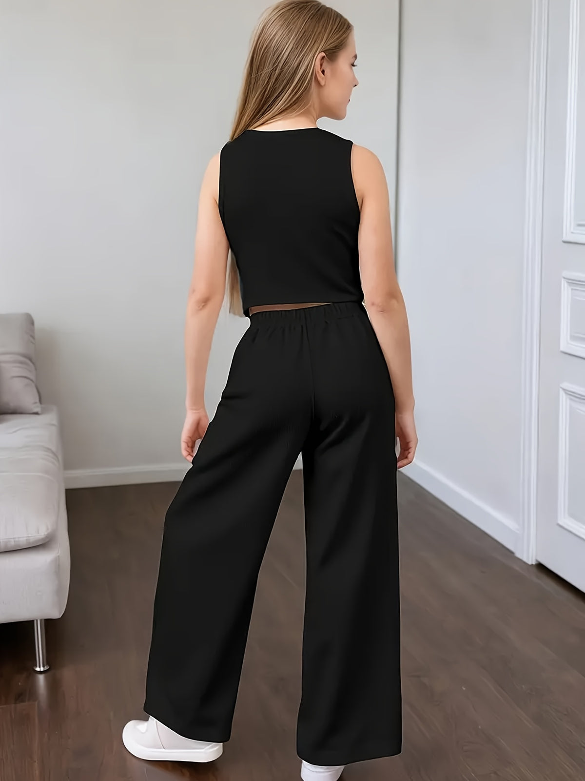 Girls' Summer Sleeveless Vest & Wide-Leg Pants Set