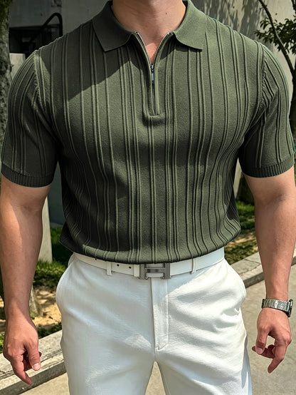 Men's Polo Shirt with Quarter Zip, Short Sleeve Summer Knit