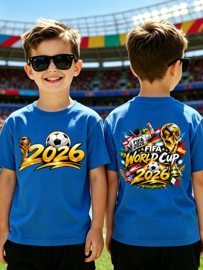 Kids 2026 World Cup Soccer T-Shirt with Double-Sided Print