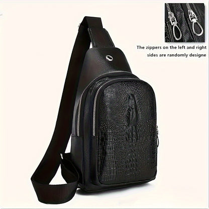 1pc Men's Fashion Crocodile Pattern Waist Bag, Multifunctional Shoulder Trendy Bag