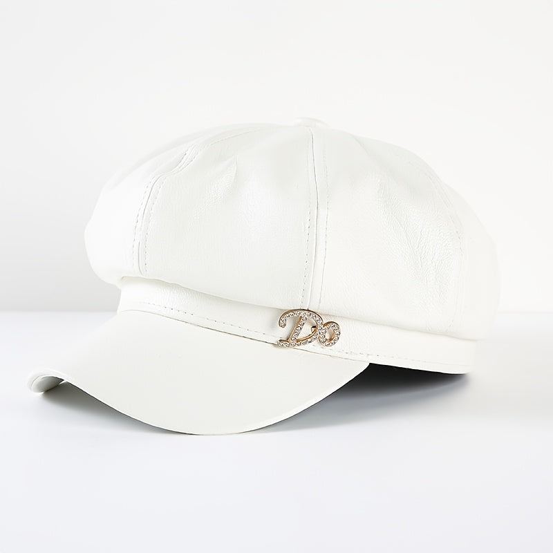 Women's Lightweight British PU Beret Newsboy Cap - Vintage Style