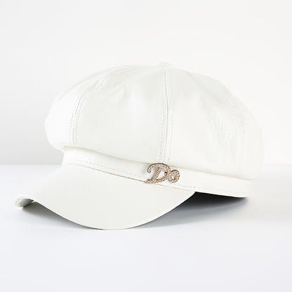 Women's Lightweight British PU Beret Newsboy Cap - Vintage Style