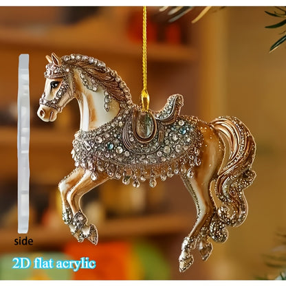 2D Flat, Elegant Golden Horseshoe Pendant - 2D Flat Acrylic Christmas Tree Ornament, Hanging Decoration for Home, Office, Car Interior - No Electricity Needed, Perfect Holiday Gift For Christmas, Halloween, Thanksgiving, New
