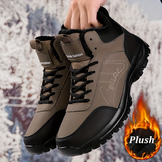 Men's Mid-Top Outdoor Sneakers | Plush Lining for Warmth | Durable MD Sole | All-Season Comfort | Stylish Black | Casual Walking Shoes with Hook & Loop Fastener | Ideal for Travel and Everyday Use