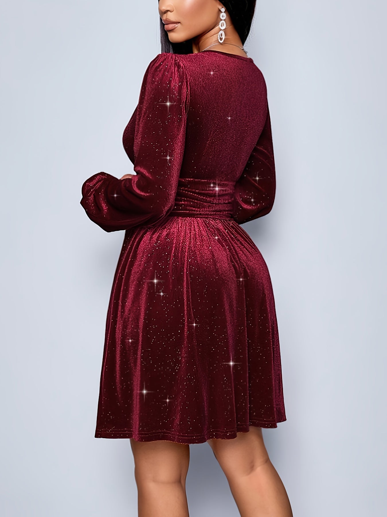 Elegant Sexy Birthday Party Dance Music Festival Valentine'S Day Wine Red V-Neck Waist Short Velvet Loose Pink High-End Burgundy Women'S Mini Dress -/Birthday Gown Club Business Casual Spring Dress/Formal Women'S Dress Evenin