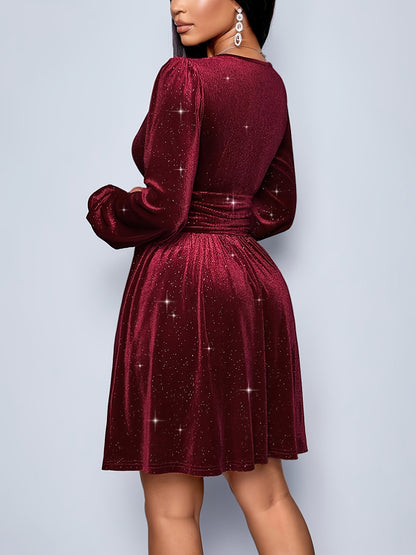 Elegant Sexy Birthday Party Dance Music Festival Valentine'S Day Wine Red V-Neck Waist Short Velvet Loose Pink High-End Burgundy Women'S Mini Dress -/Birthday Gown Club Business Casual Spring Dress/Formal Women'S Dress Evenin