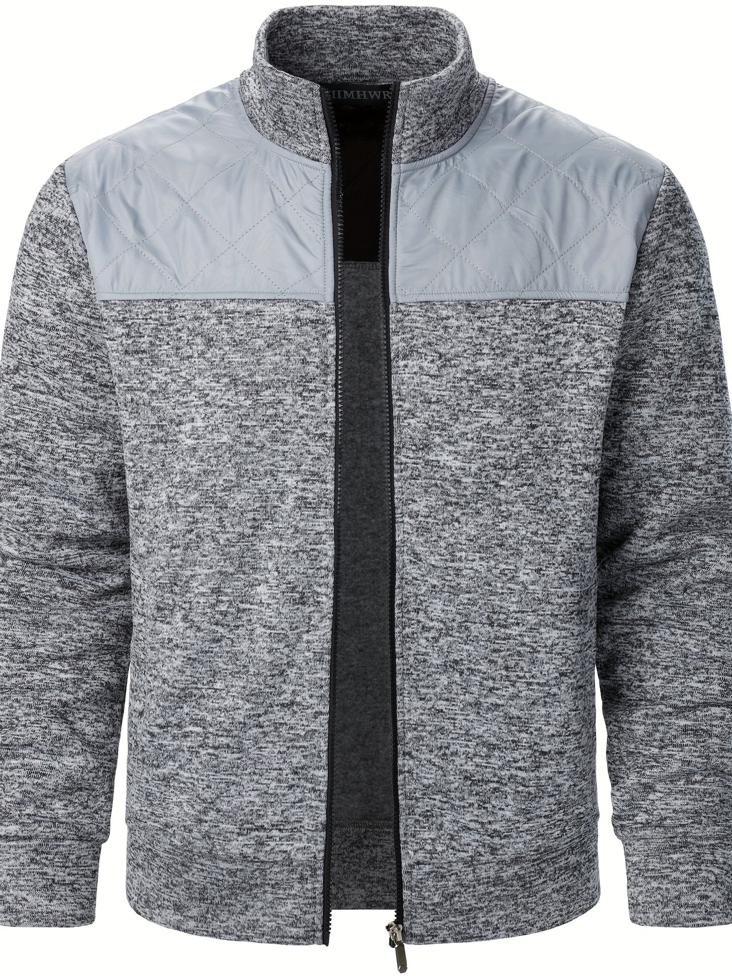 Men's Casual Quilted Polyester Jacket with Stand Collar