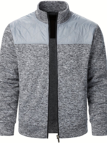 Men's Casual Quilted Polyester Jacket with Stand Collar