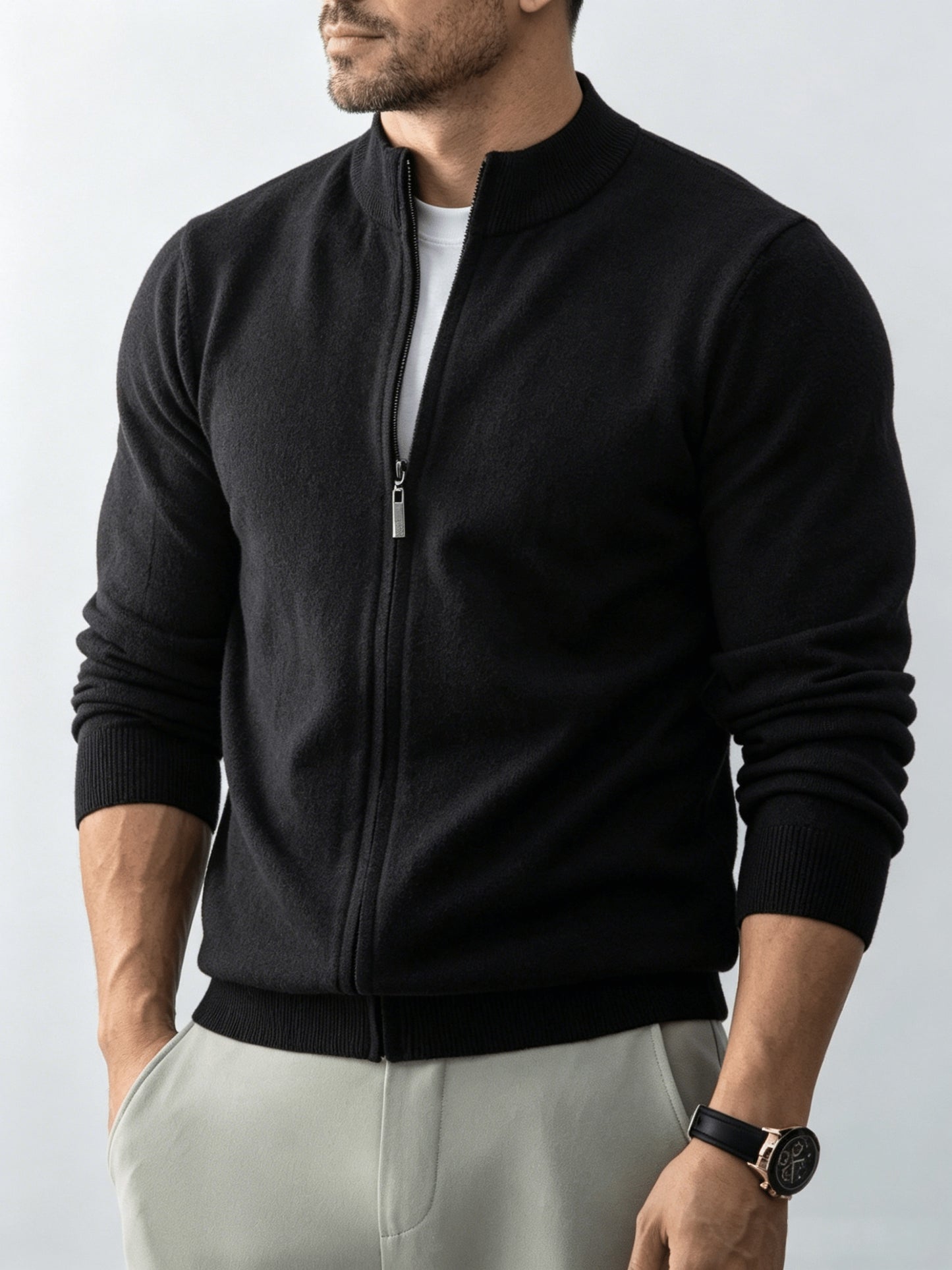 Men's Stand Collar Knit Cardigan Full-Zip Casual Fall Sweater