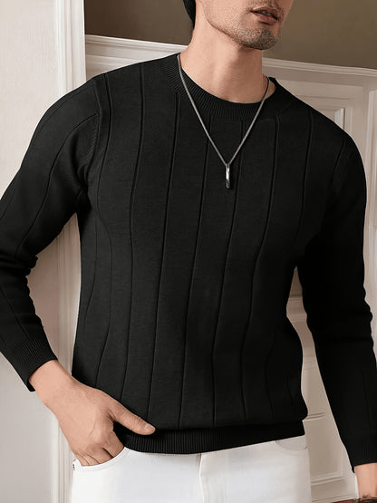 Men's Casual Ribbed Knit Sweater with Crew Neck