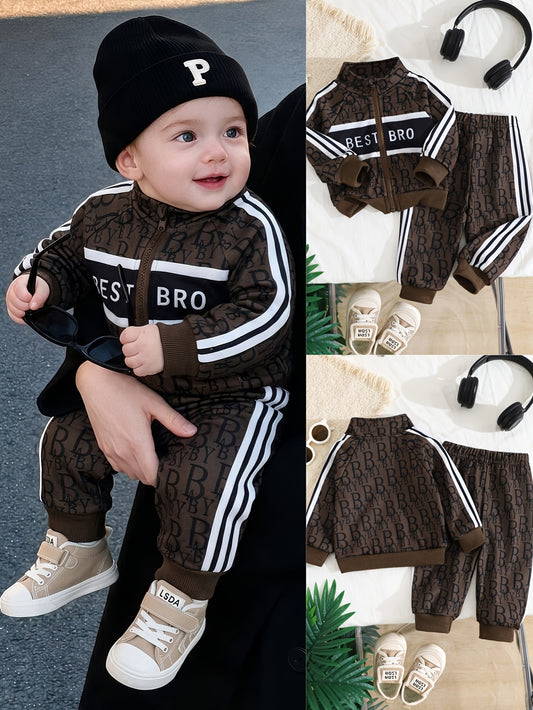 Baby Boy Fall Winter Letter Print Jacket and Pants Set