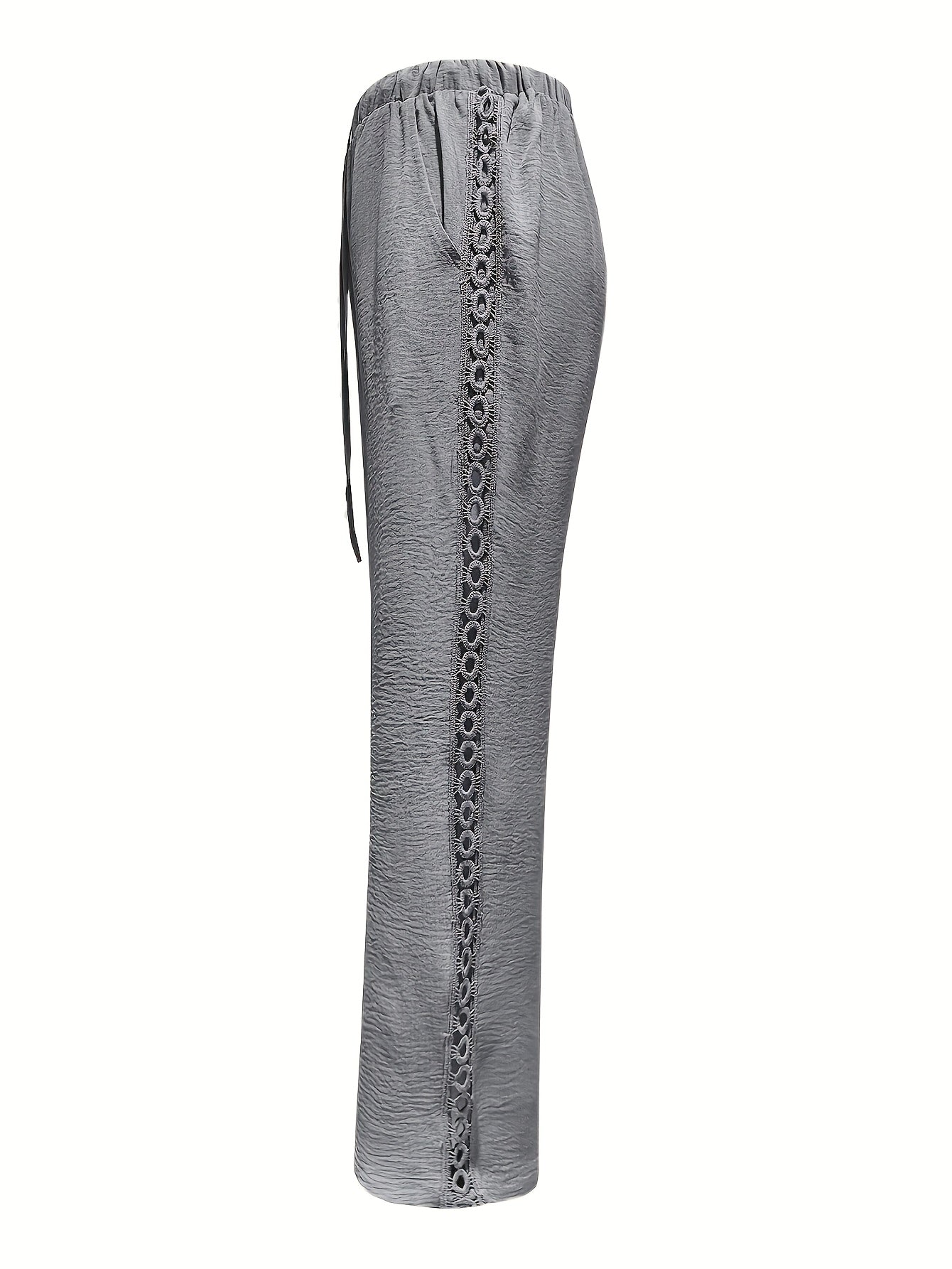 Women's Casual Straight Leg Polyester Trousers with Ruffle Detail