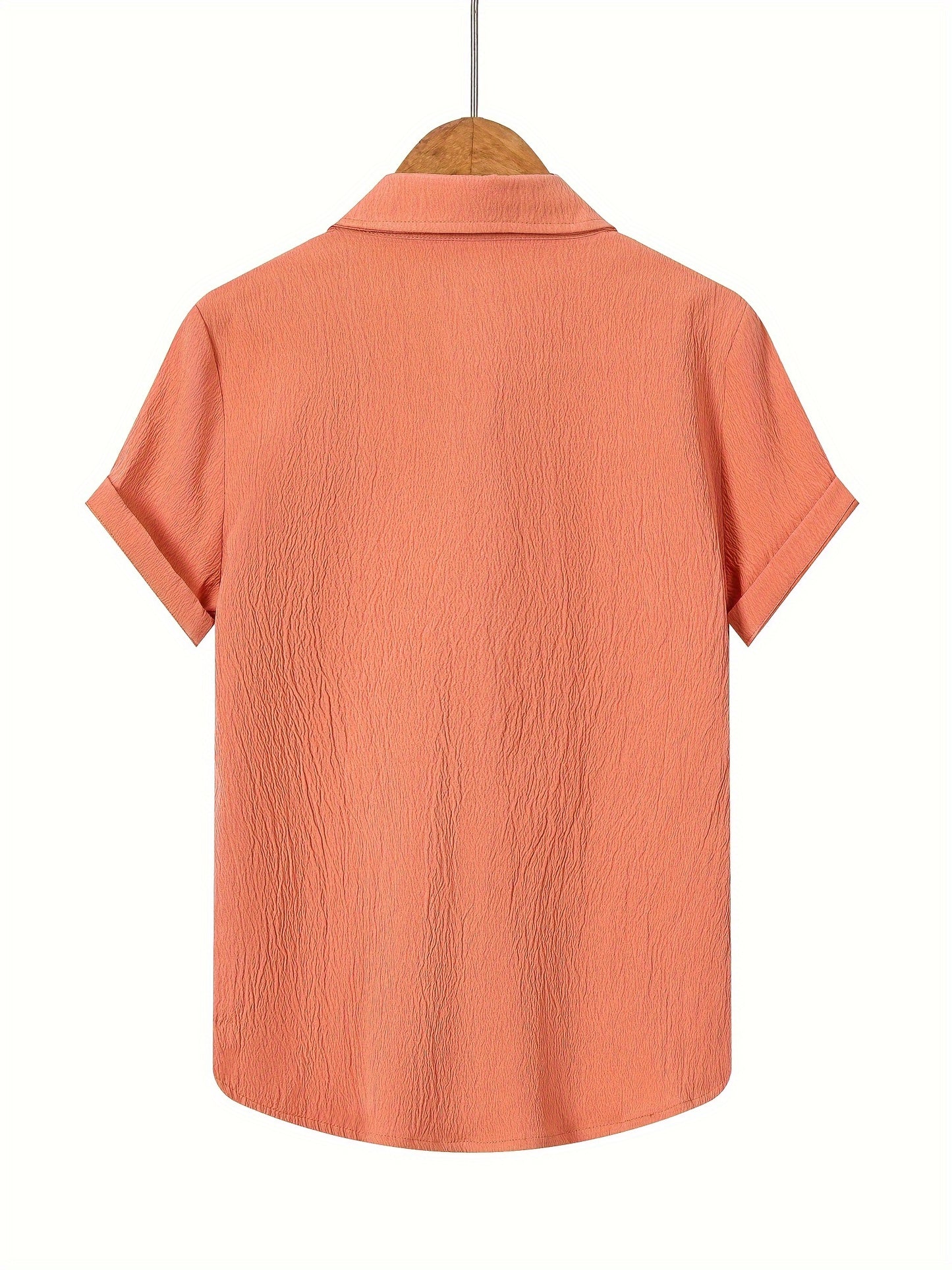 Boys' Casual Short Sleeve Solid Color Shirt with Stretch Fabric