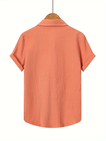 Boys' Casual Short Sleeve Solid Color Shirt with Stretch Fabric