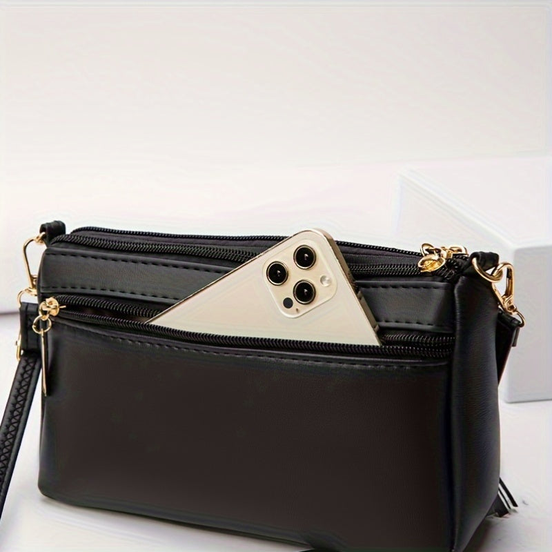 Quilted Women'S Crossbody Bag with Large Capacity, Casual Shoulder Bag Featuring Tassel Decorations, Multiple Zip Openings, And Adjustable Shoulder Strap