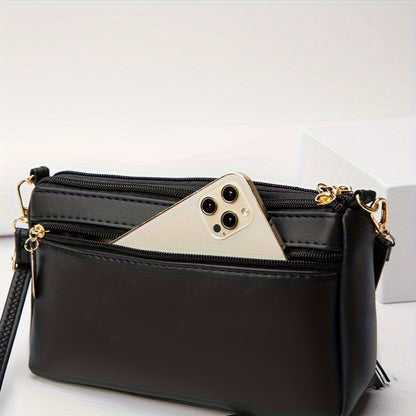 Quilted Women'S Crossbody Bag with Large Capacity, Casual Shoulder Bag Featuring Tassel Decorations, Multiple Zip Openings, And Adjustable Shoulder Strap