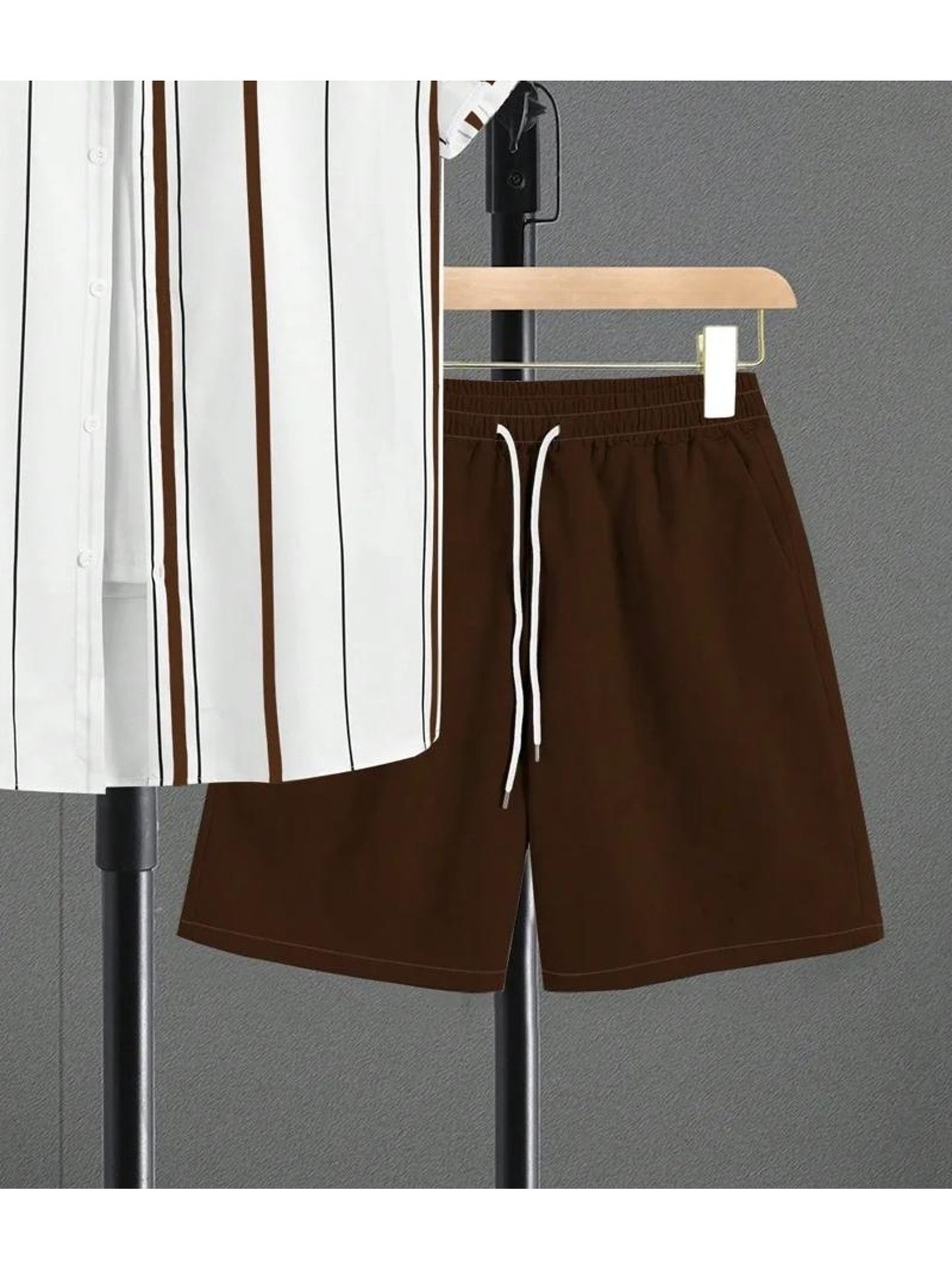 Men's Casual Summer Set - Striped Short-Sleeve Shirt & Shorts