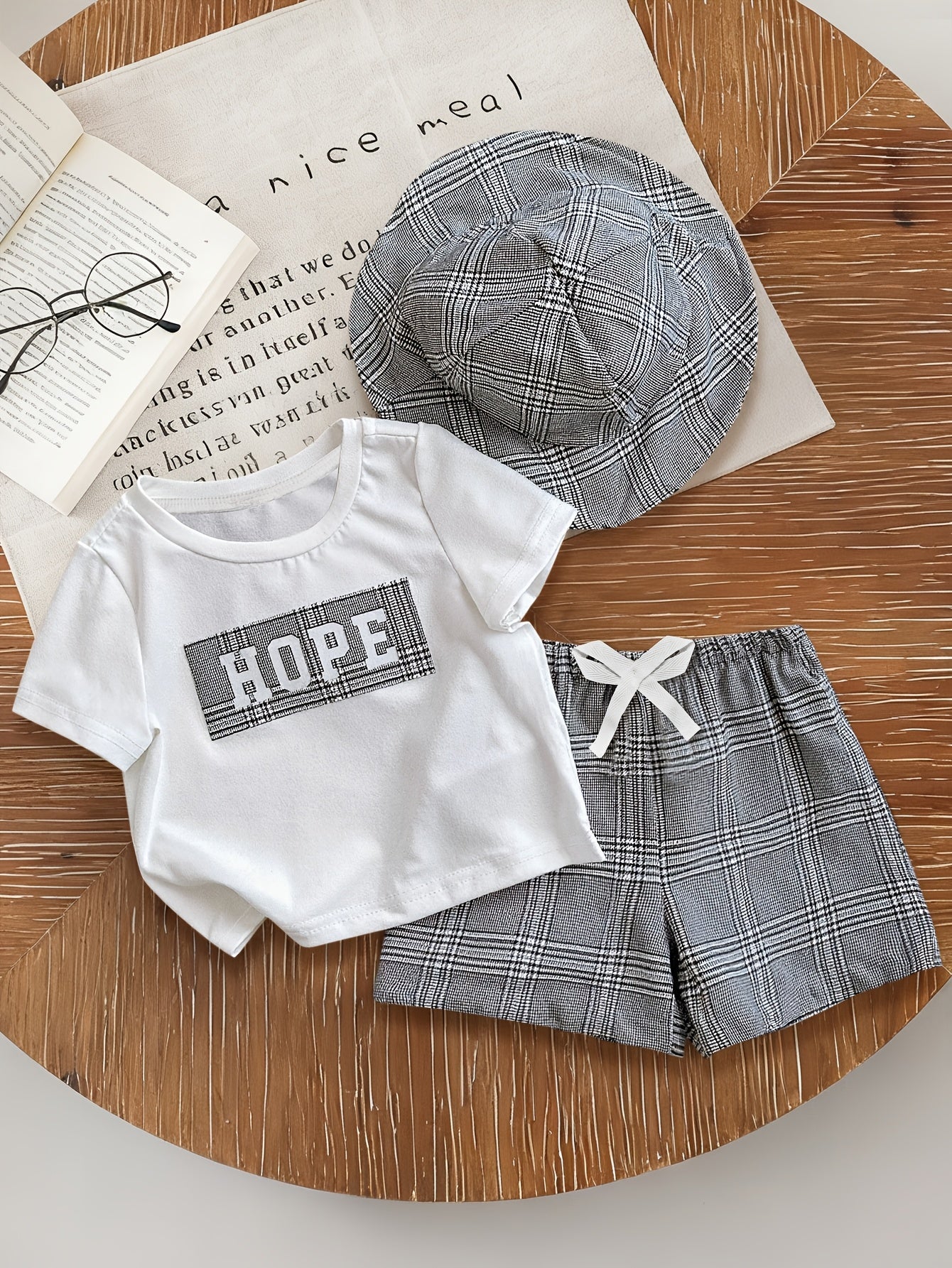 Boys' Summer Casual Shorts Set with Alphabet Tee and Hat