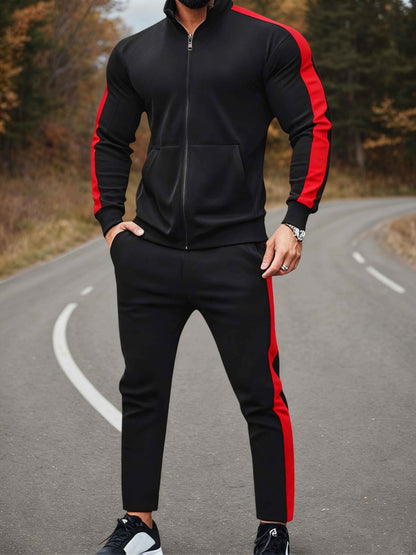 Men's Casual Athletic Tracksuit Set with Stretch Polyester