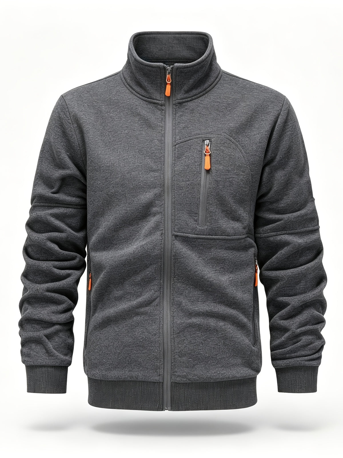 Men's Casual Stand Collar Zipper Fleece Jacket for Fall Winter