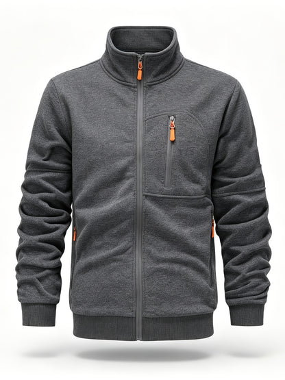 Men's Casual Stand Collar Zipper Fleece Jacket for Fall Winter