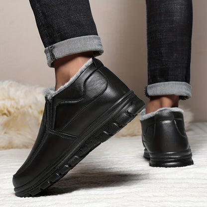 Men'S Slip-On Winter Snow Boots with Fleece & Arch Support - All-Season Cold Weather Hiking Shoes, Slip-Resistant Rubber Sole, Round Toe Design For Casual & Outdoor Wear, Hiking Boots