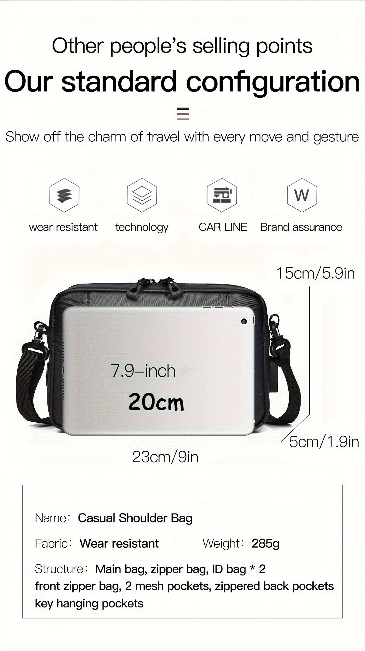 WEIXIER Men's Casual Nylon Handbag - Large Capacity with Adjustable Wrist Strap, Sleek Black for Daily Use, Valentine's Day Gift for Him, Outdoor Bag   Casual Style   Nylon Material