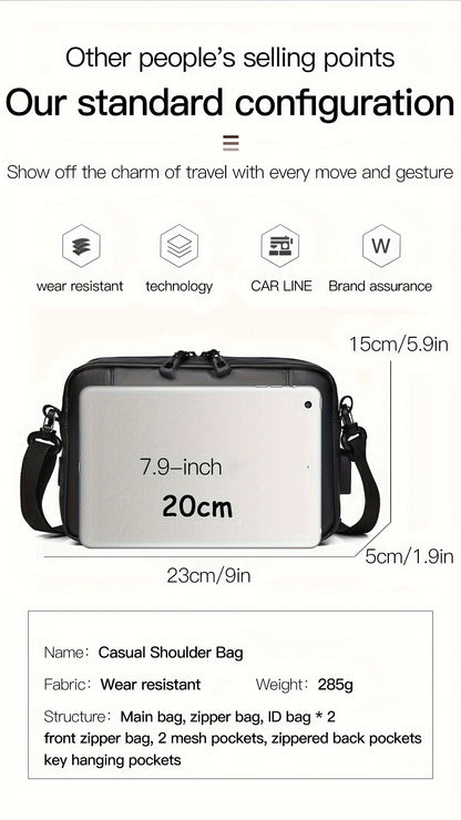 WEIXIER Men's Casual Nylon Handbag - Large Capacity with Adjustable Wrist Strap, Sleek Black for Daily Use, Valentine's Day Gift for Him, Outdoor Bag   Casual Style   Nylon Material
