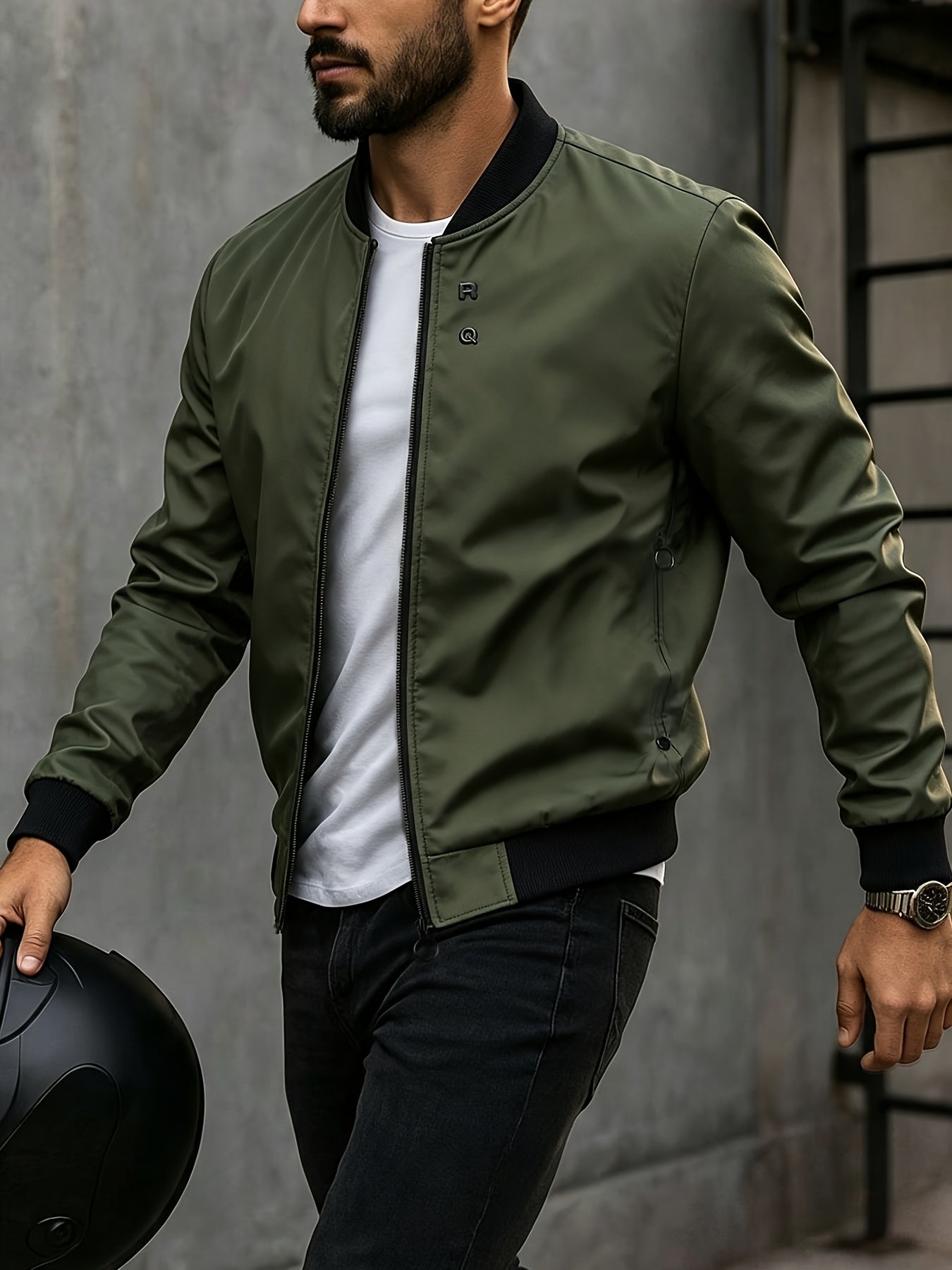Men's Casual Baseball Jacket Solid Color Sports Zipper Coat