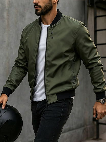 Men's Casual Baseball Jacket Solid Color Sports Zipper Coat