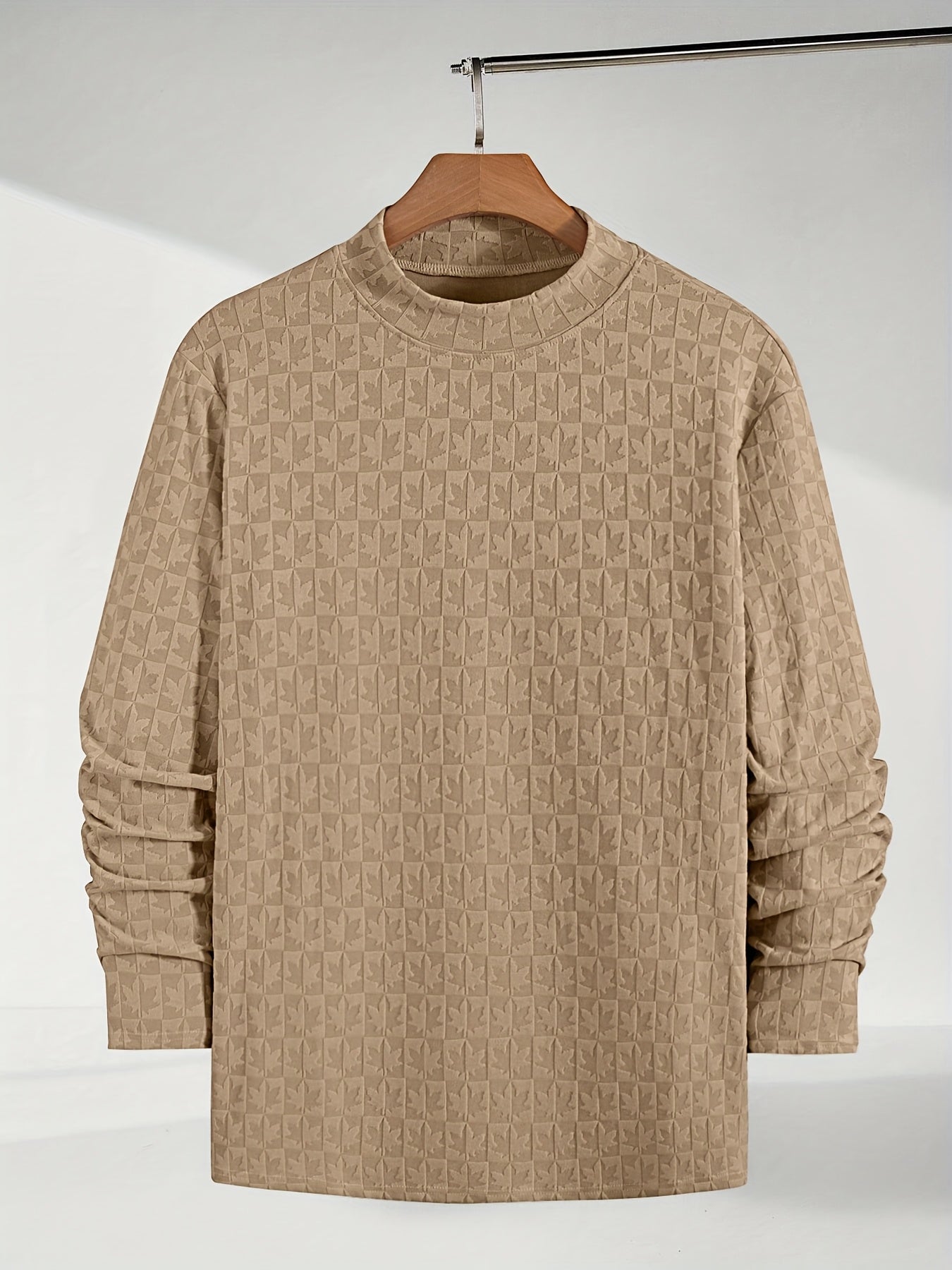 Men'S Long-Sleeve T-Shirt with a Half-High Collar, Casual Jacquard Base Layer for Outerwear, Stylish And High-Quality Top for Autumn And Winter