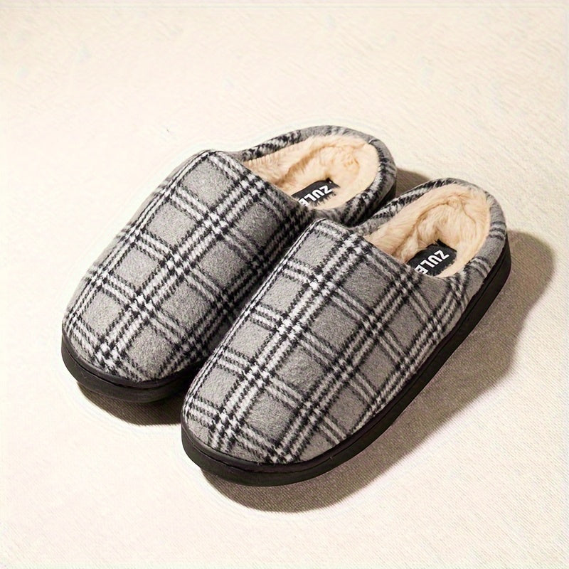 Unisex Plaid Slip-On Slippers for Men & Women - Comfortable Memory Foam Indoor/Outdoor House Shoes with TPR Sole, Warm Fabric Uppers, Blue & Red Options, Perfect for Everyday & Leisure Wear, House Slippers