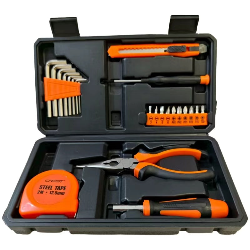 Multi functional heavy-duty manual tool kit with toolbox -20+sets of tools (pliers, hex wrench, screwdriver, tape measure), suitable for home repair, car maintenance, and DIY projects - suitable for mechanics (no power requir