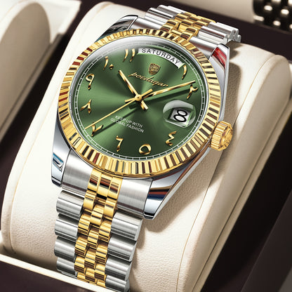 Men's Retro Quartz Watch with Stainless Steel Strap & Calendar