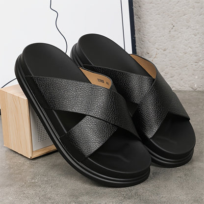 Men's Casual Slides with Soft PU Sole and Microfiber Upper