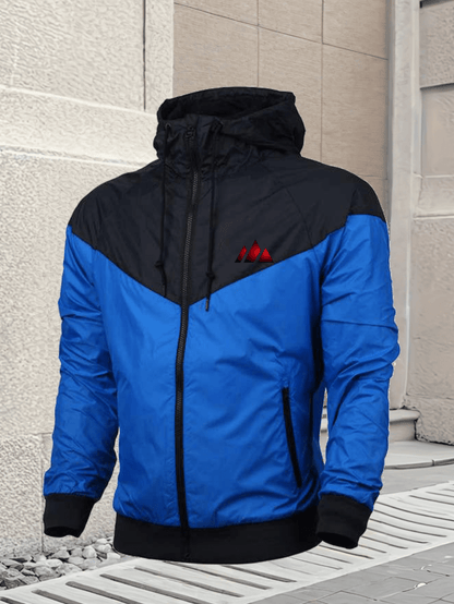 Men's Casual Hooded Zipper Jacket with Gradient Mountain Print