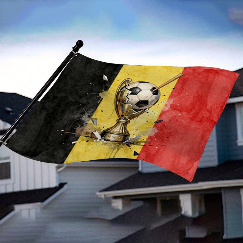Belgian Soccer Flag with Trophy & Ball Design, 3x5 ft Polyester