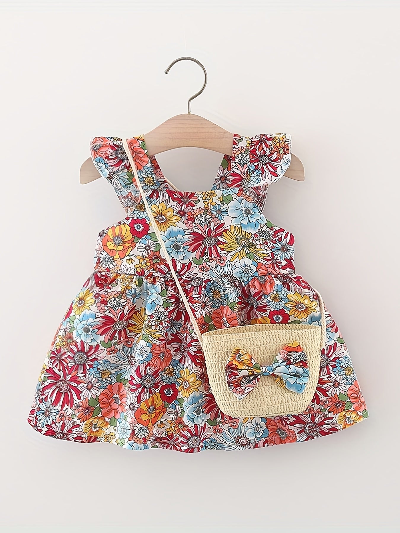 Vintage Floral Sleeveless Baby Girl Dress and Bag Set 0-3 Years