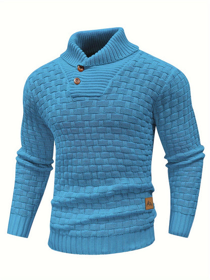 Men's Casual Waffle Pattern High Stretch Sweater, Chic Mature Pullover Sweater For Fall Winter