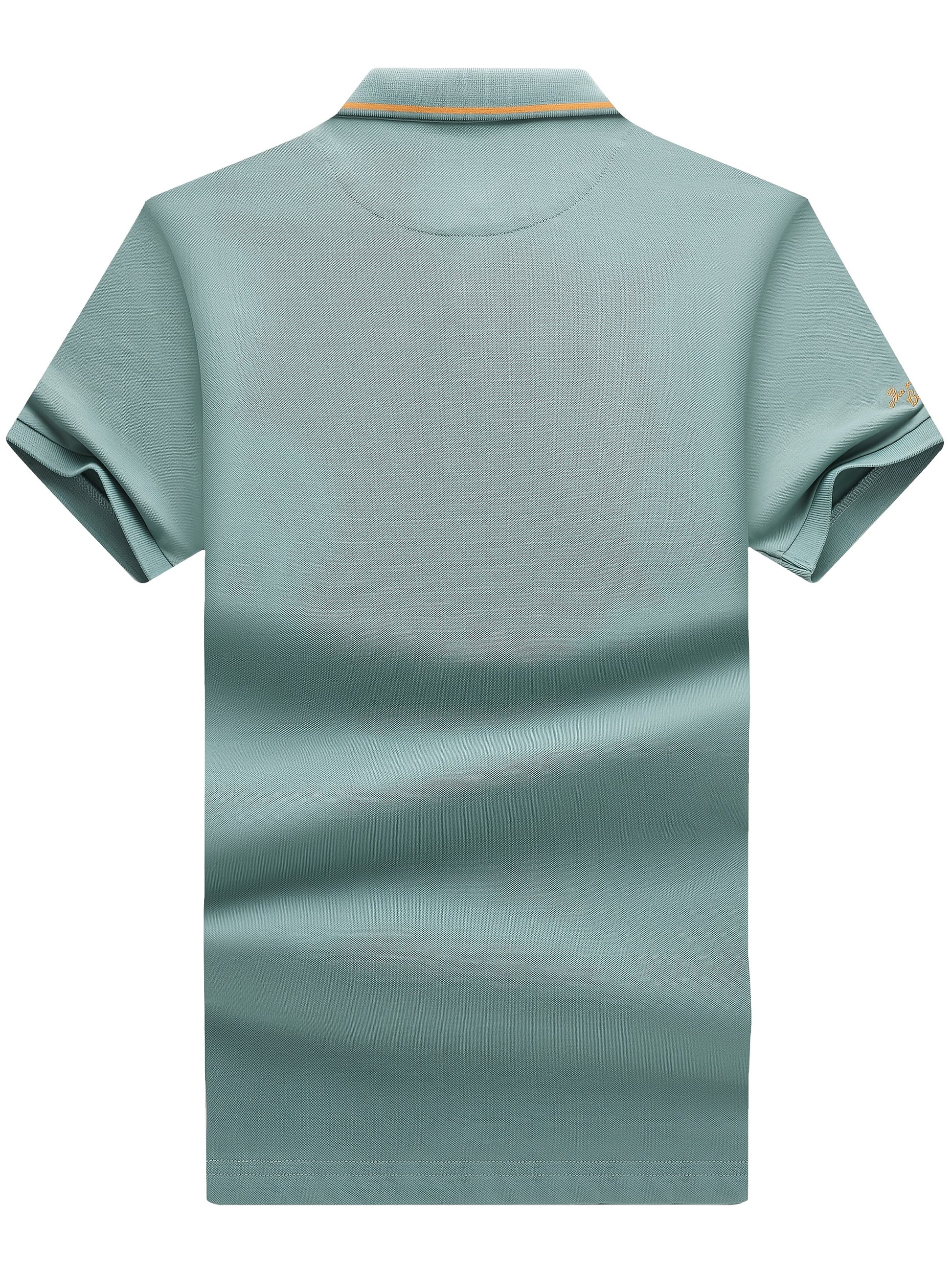 Men's Turn- Collar 95% Cotton 5 Spandex Embroidered T-Sshirt Short Sleeve Comfortable Breathability - ayq